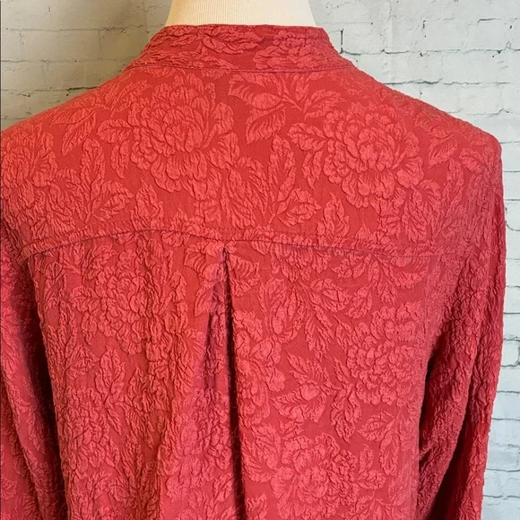 URU 100% Silk Textured Floral Top Lagenlook One Size Lagenlook USA-Made Workwear